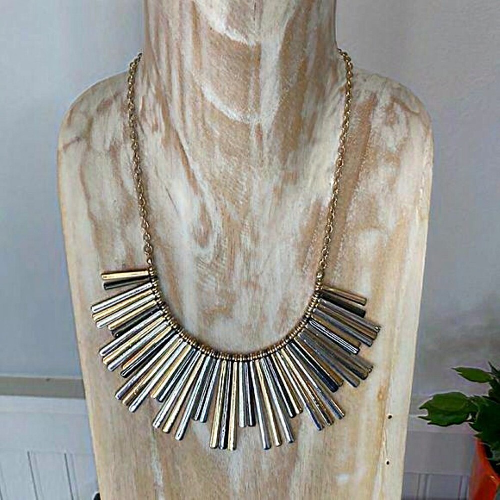 LC Lauren Conrad Fan Fringe Statement Necklace Gold Silver Tone
